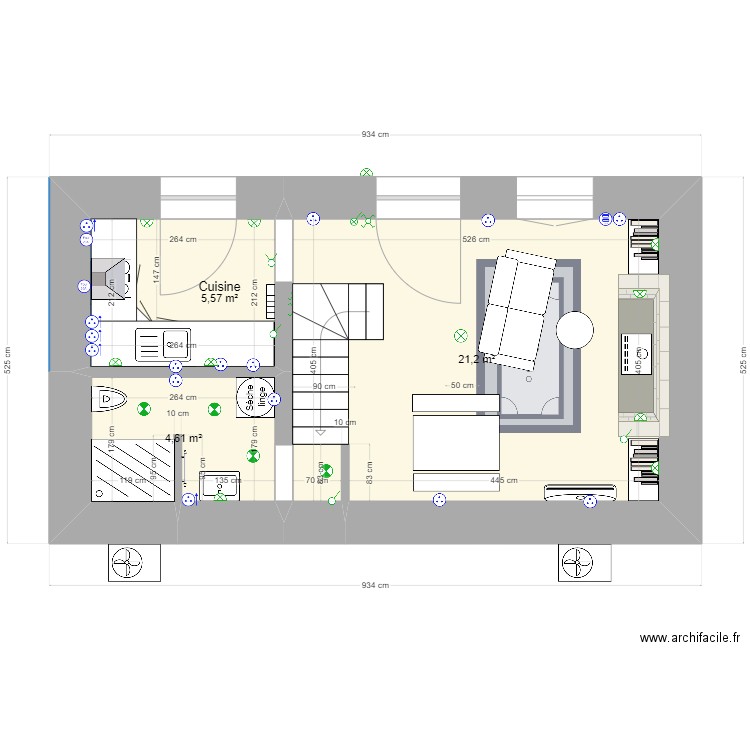 Petite-Maison-Pompidou-RDC. Plan de 7 pièces et 62 m2