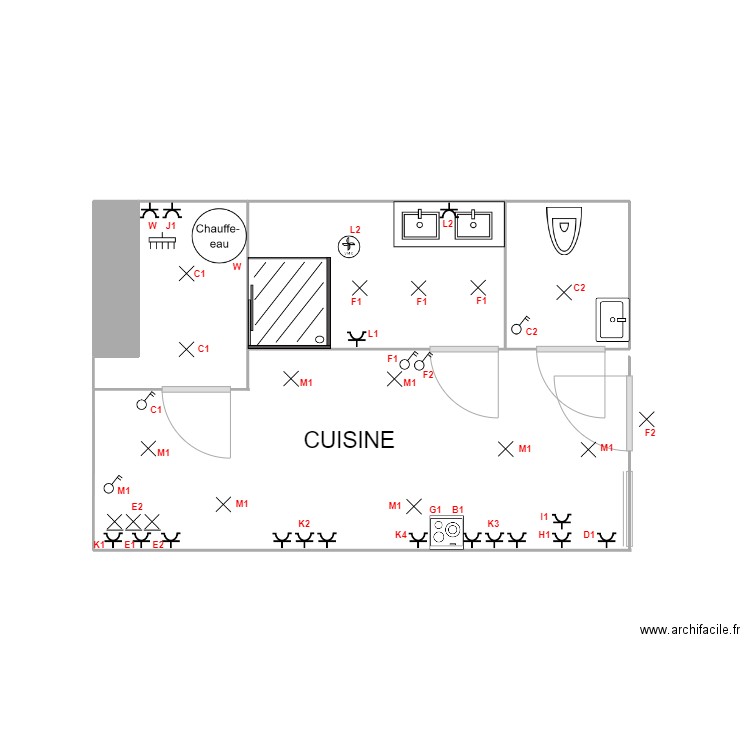 cuisine pro 2.5. Plan de 3 pièces et 7 m2