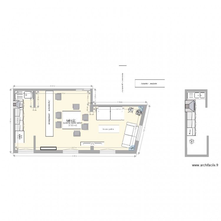 cuisine salle salon. Plan de 0 pièce et 0 m2