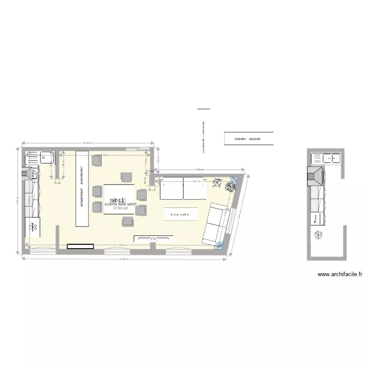 cuisine salle salon. Plan de 