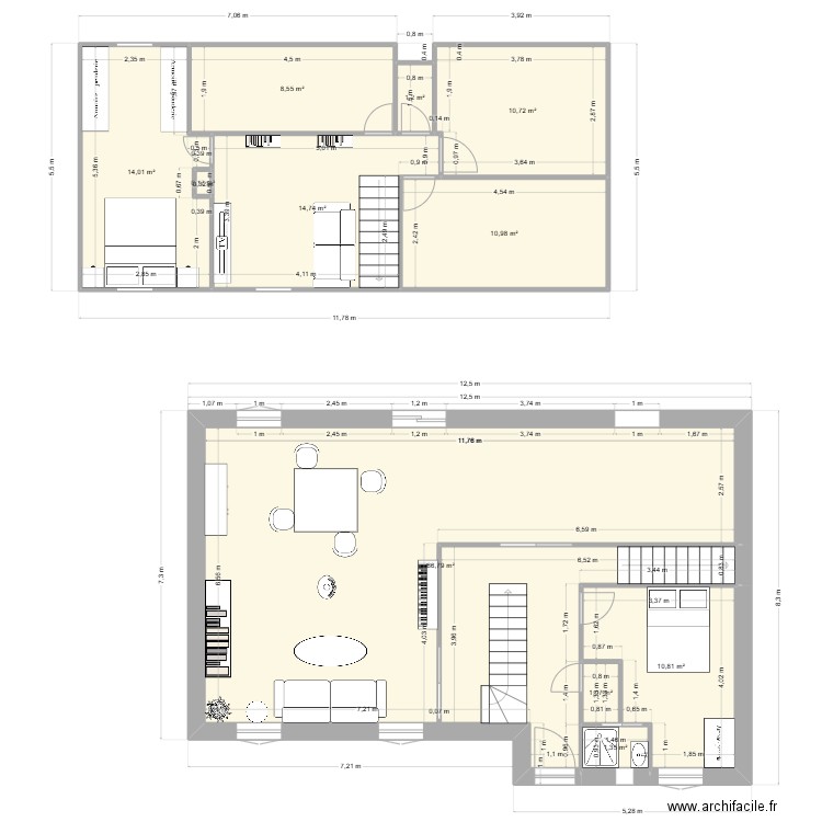 Maison extension 1 RDC. Plan de 11 pièces et 140 m2