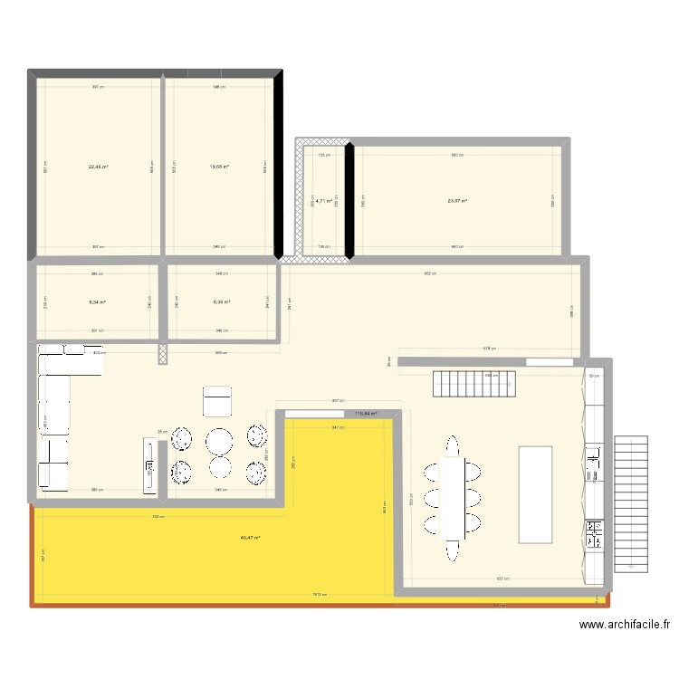 Plaideur extension Toutes pieces vivre sud. Plan de 8 pièces et 251 m2