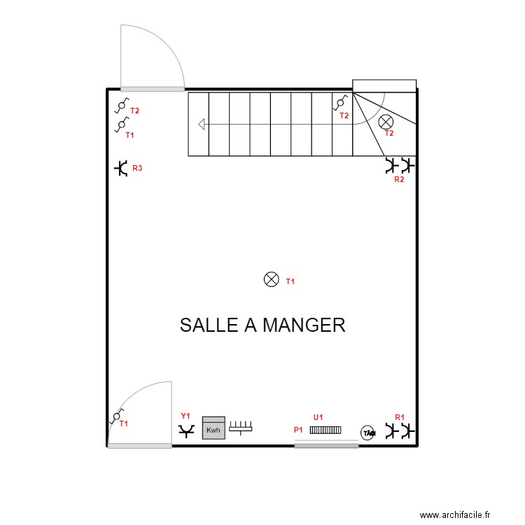 Salle à Manger. Plan de 1 pièce et 17 m2