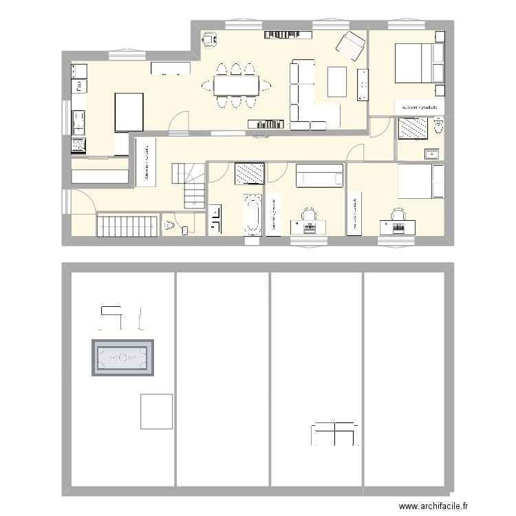 Plan Réamenagé. Plan de 2 pièces et 114 m2