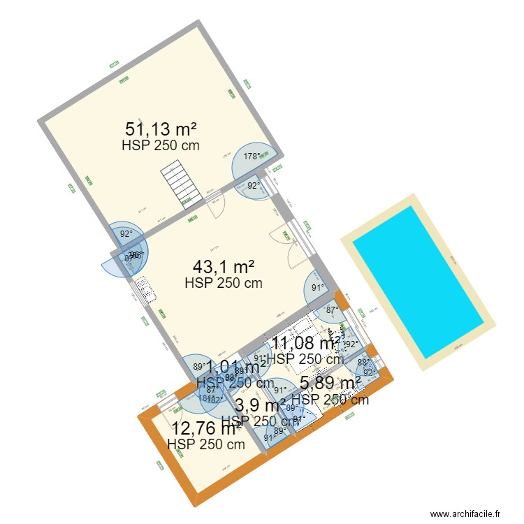 extension projet2 avec plan cadastre. Plan de 7 pièces et 129 m2