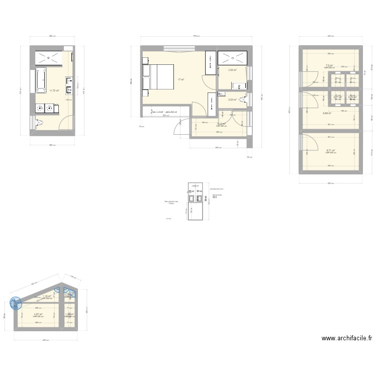Maison RDC Complet. Plan de 15 pièces et 73 m2