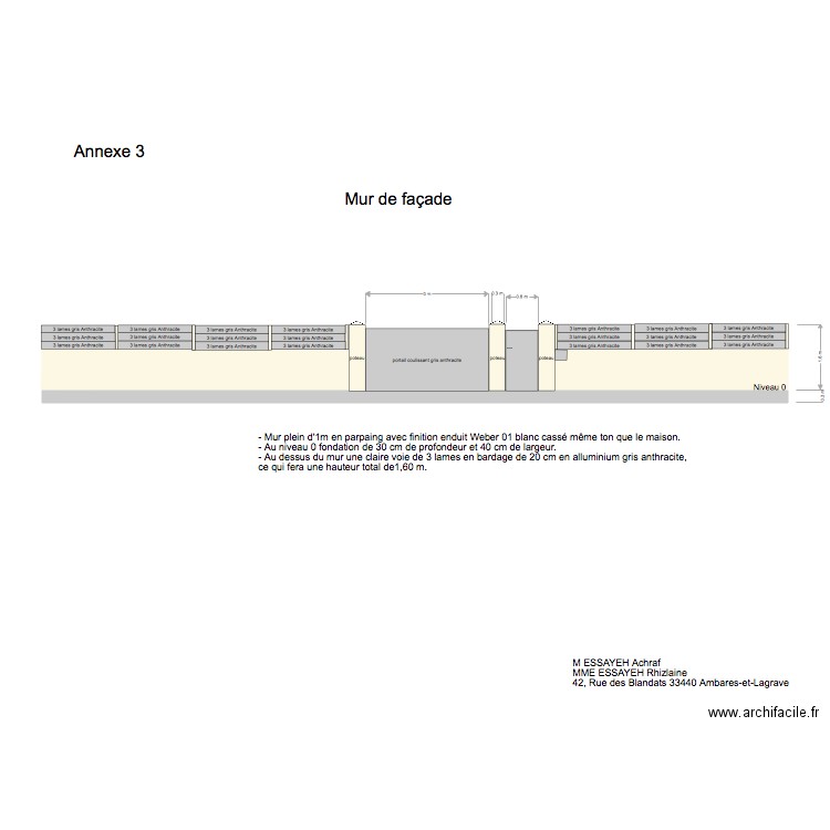 mur de clôture façade. Plan de 0 pièce et 0 m2