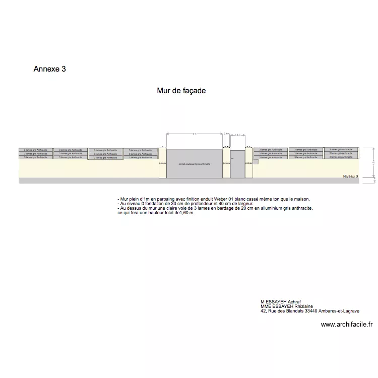 mur de cl&ocirc;ture fa&ccedil;ade. Plan de 