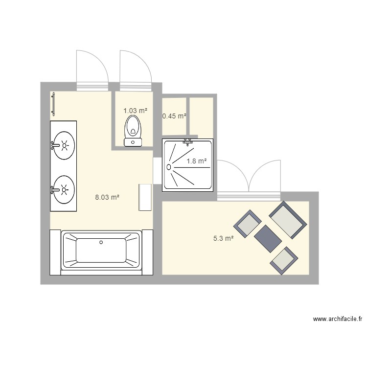 Douche italienne. Plan de 0 pièce et 0 m2