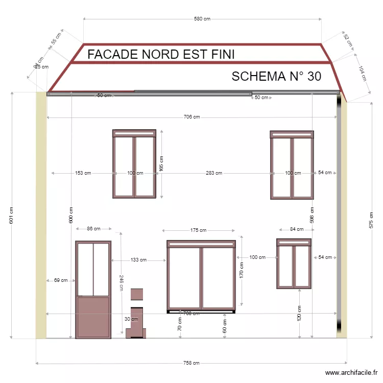 FACADE  COTE NORD OUEST 1. Plan de 