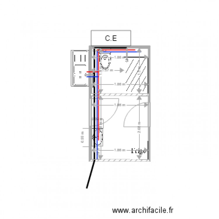 Création salle d'eau Franck et Brigitte. Plan de 2 pièces et 7 m2
