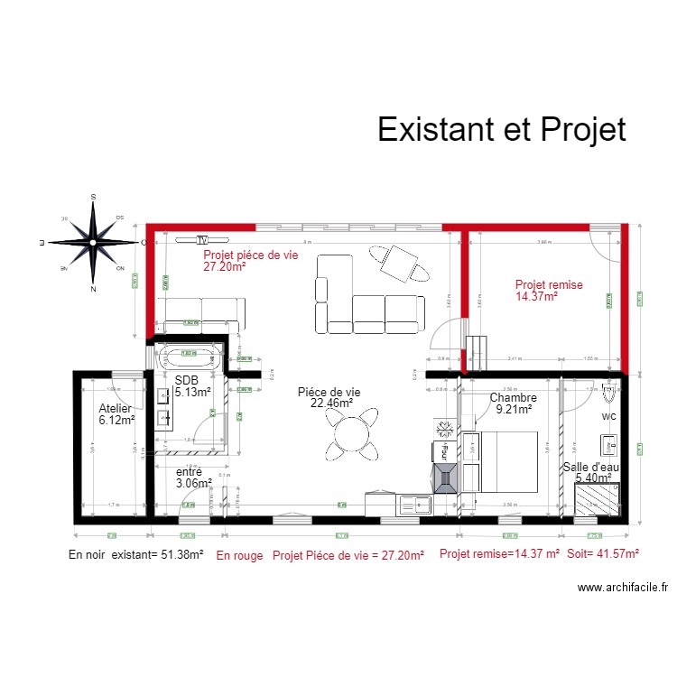 existant et projet . Plan de 0 pièce et 0 m2