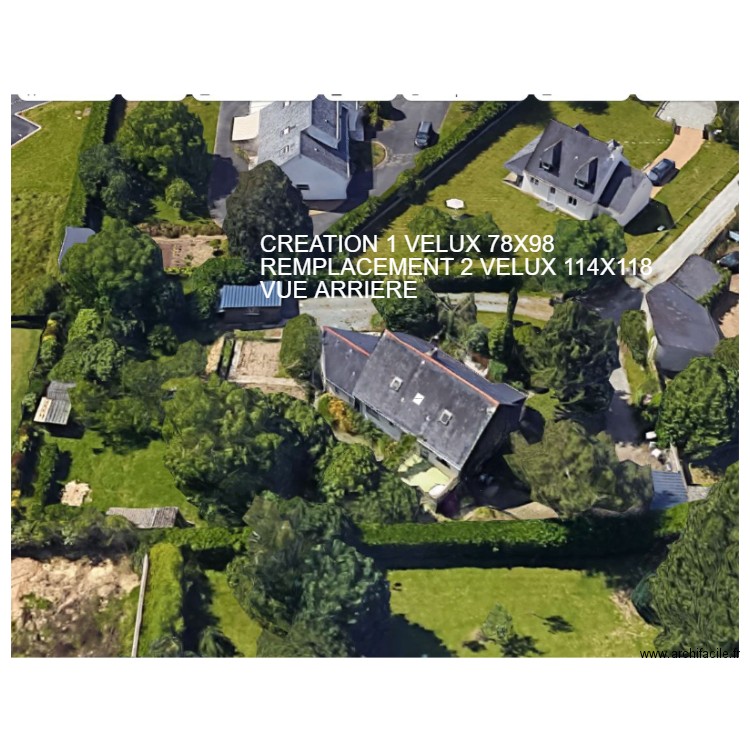 vue de arrière 1 velux 78x98 2 velux 114x118. Plan de 0 pièce et 0 m2