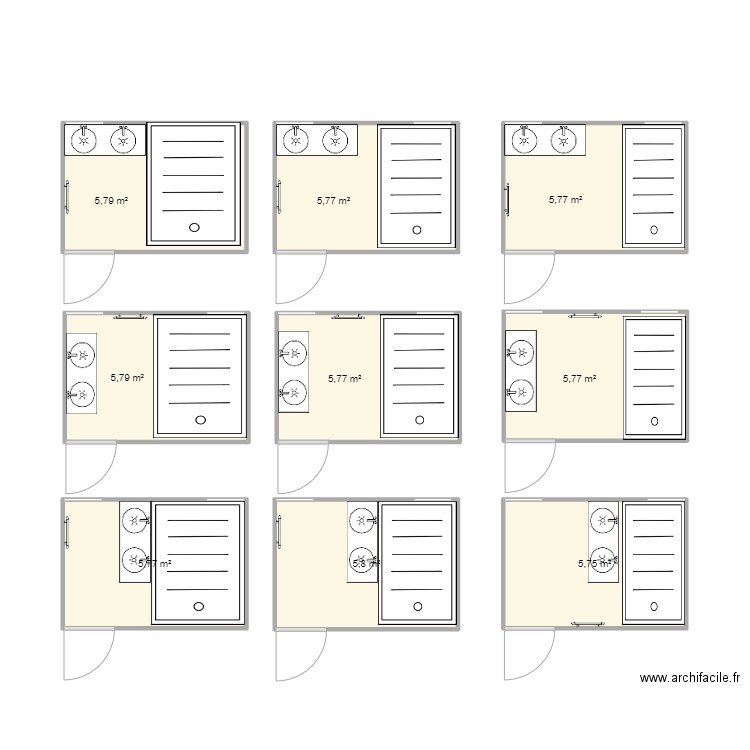 SDB Parentale. Plan de 9 pièces et 52 m2