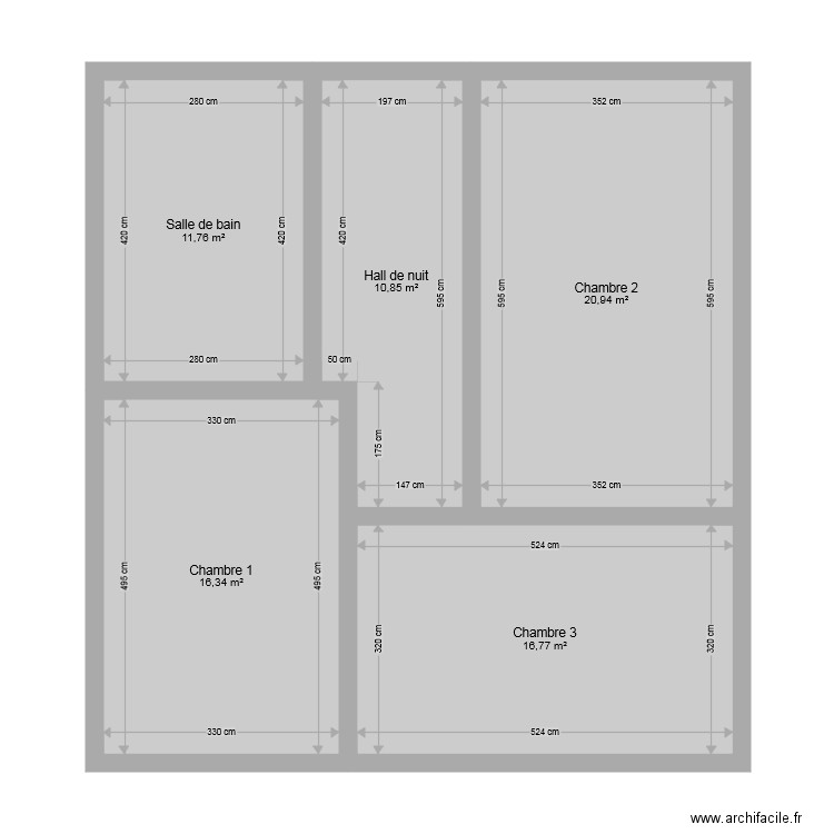 1er étage. Plan de 5 pièces et 77 m2