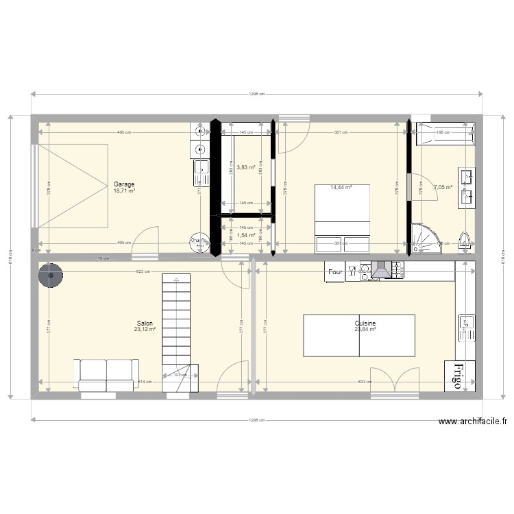RDC PROJET FINAL GAUJAC. Plan de 7 pièces et 93 m2