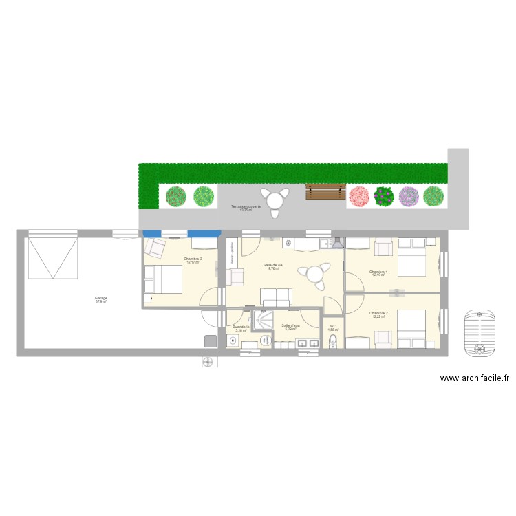 Projet Accueil Familial Thérapeuthique garage Sonia. Plan de 9 pièces et 118 m2