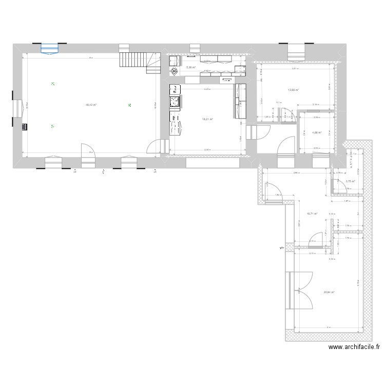 cuisine. Plan de 14 pièces et 132 m2