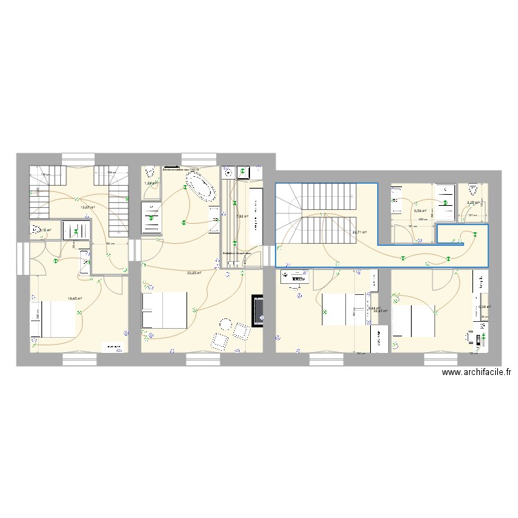 La Soudelle 1er étage   Electricité. Plan de 12 pièces et 139 m2