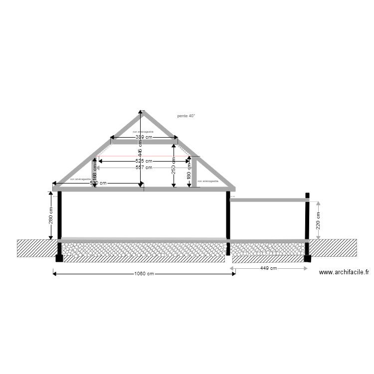 plan en coupe. Plan de 0 pièce et 0 m2