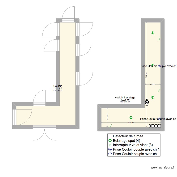Castres couloir 1er etage. Plan de 2 pièces et 24 m2