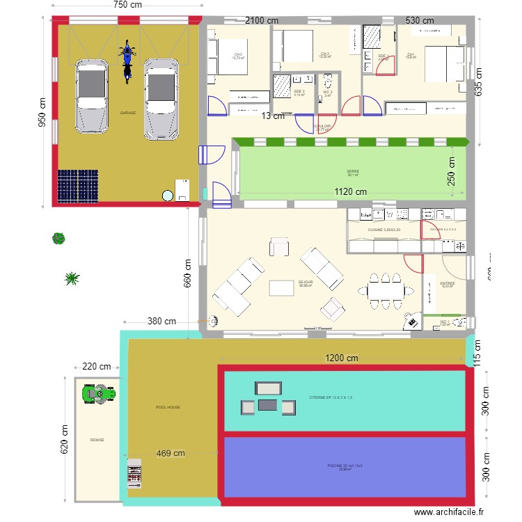 5P SERREDEF solo. Plan de 17 pièces et 378 m2