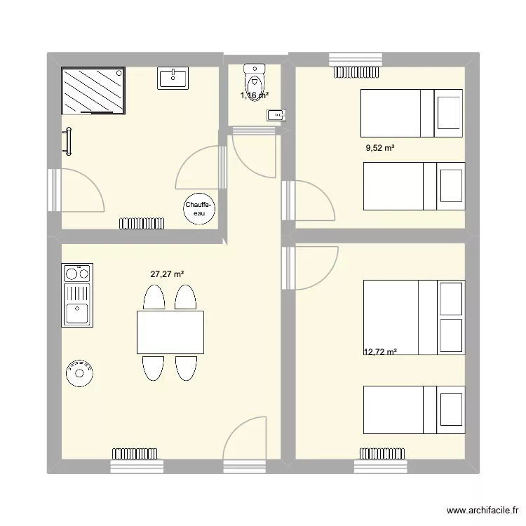 Logement long&egrave;re. Plan de 4  et 51 m²