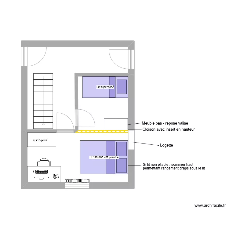 Chambre communs kids. Plan de 