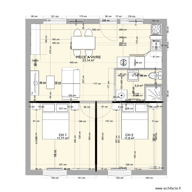 APPARTEMENT MEUBLE. Plan de 4 pièces et 51 m2