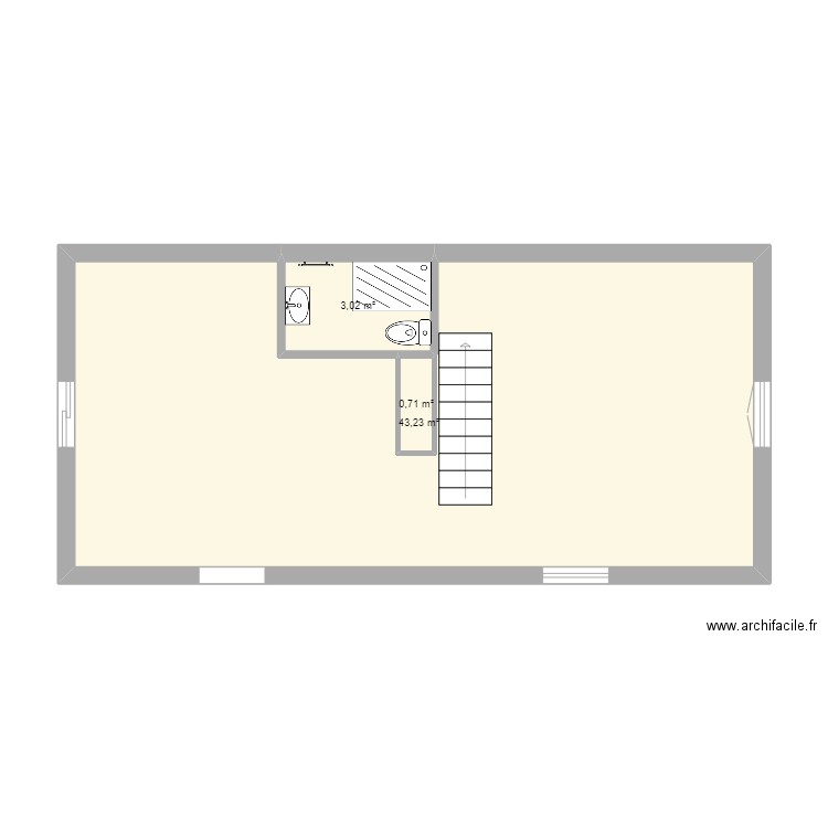 2ème étage le clerjus (grenier). Plan de 3 pièces et 47 m2