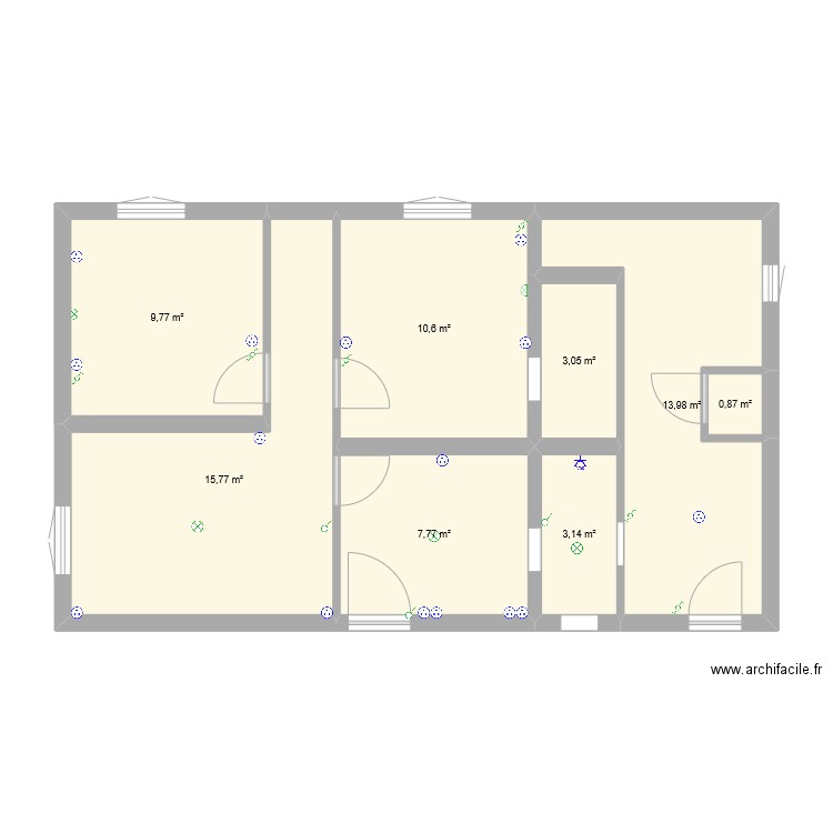 Rancho RDC électricité. Plan de 8 pièces et 65 m2