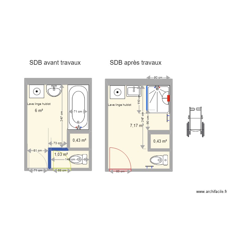 Salle de bain BESSON Jean. Plan de 5 pièces et 15 m2