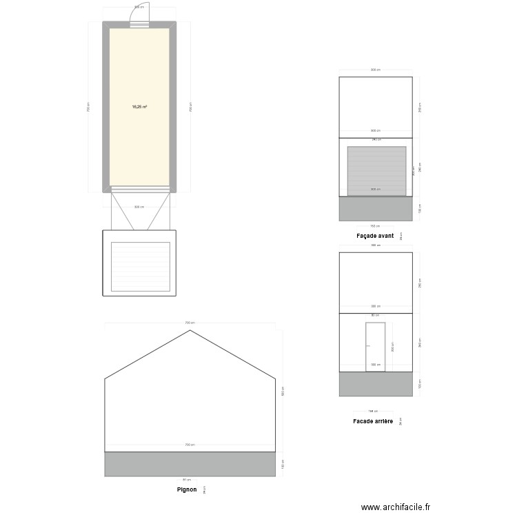 Garage bis. Plan de 1 pièce et 16 m2