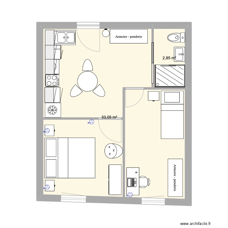 Gardien. Plan de 2 pièces et 36 m2