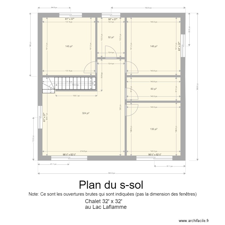 Lac Dion S-sol2. Plan de 6 pièces et 80 m2