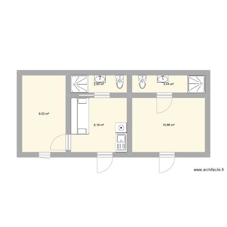 Vitry - Salonique. Plan de 5 pièces et 34 m2