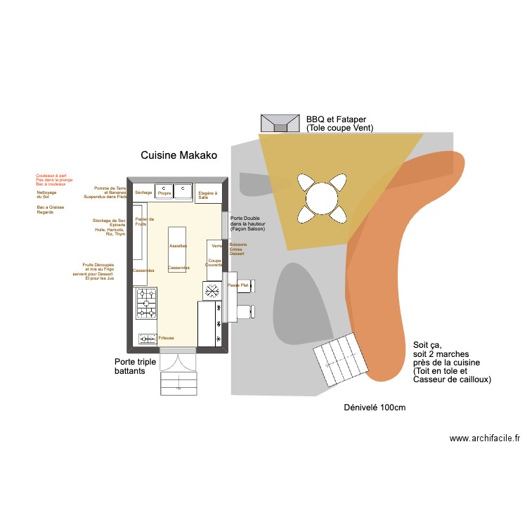 Cuisine Makako V4. Plan de 1 pièce et 11 m2