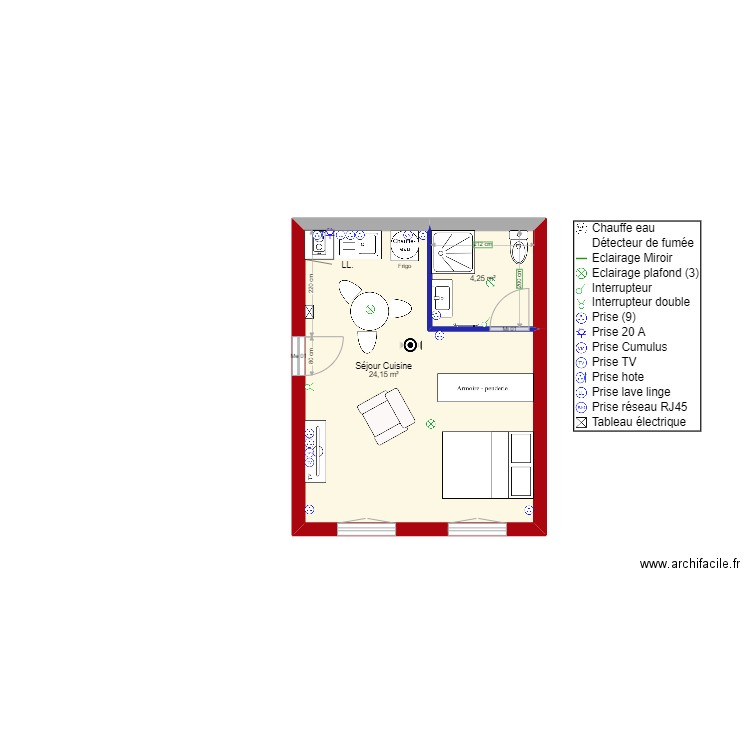 Masseube Appt 1_A01. Plan de 2 pièces et 28 m2