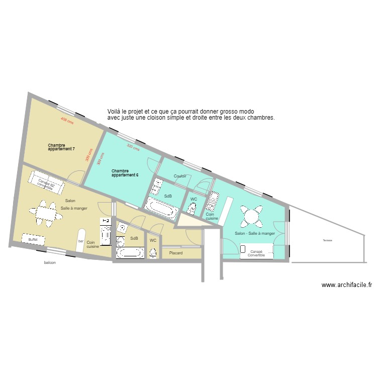 La Giet apparts 6 et 7 projet sans meubles chambres 2021. Plan de 0 pièce et 0 m2