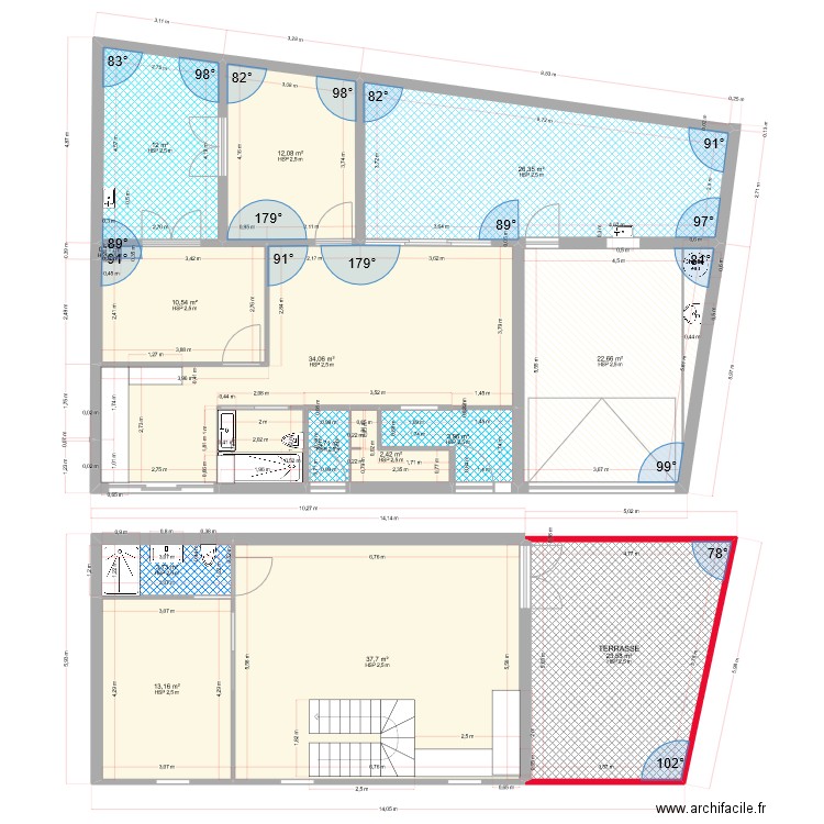 auray RDC et R+1 le 28-06-23 . Plan de 14 pièces et 204 m2