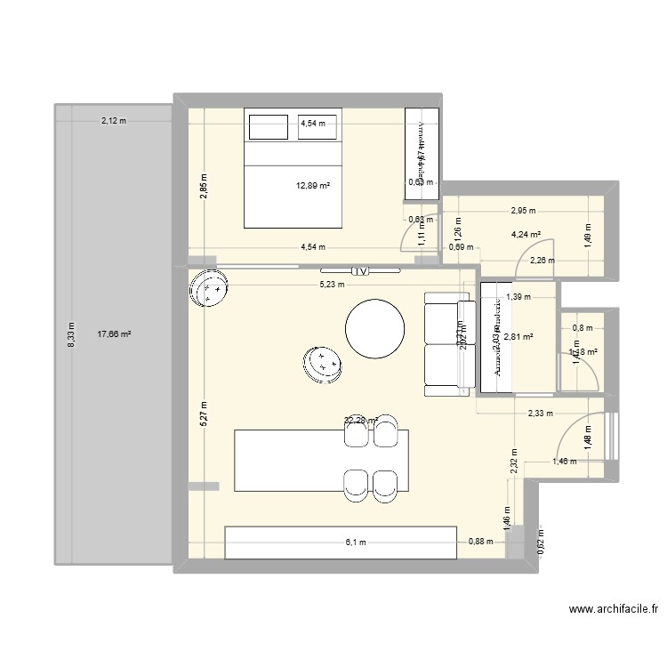 APPART meublé. Plan de 6 pièces et 71 m2