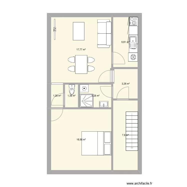 t2 1 er. Plan de 8  et 57 m²