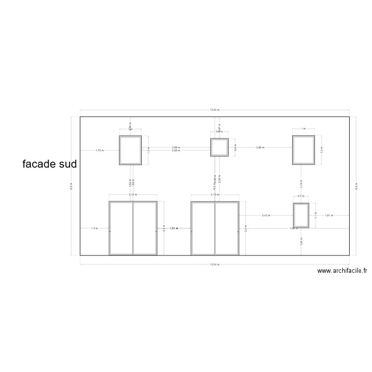 facade sud. Plan de 0 pièce et 0 m2