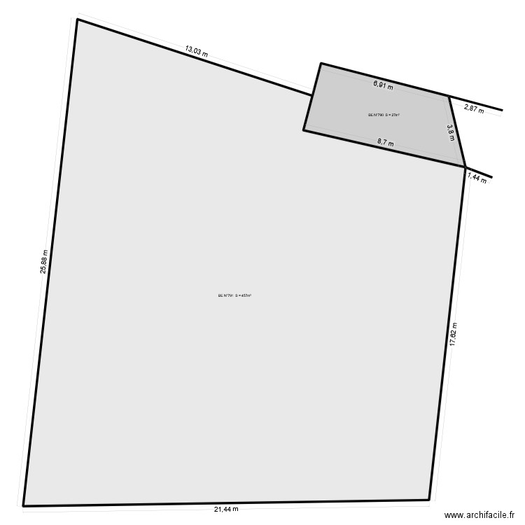 Surface Bungalow. Plan de 2 pièces et 485 m2