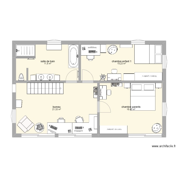 premier étage. Plan de 4 pièces et 65 m2