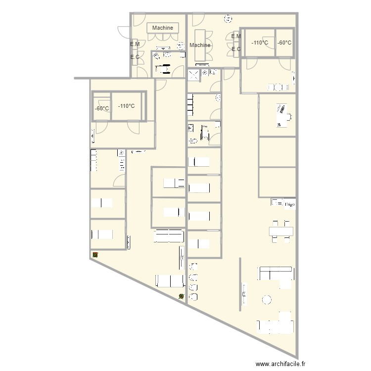 local mat. Plan de 34 pièces et 335 m2