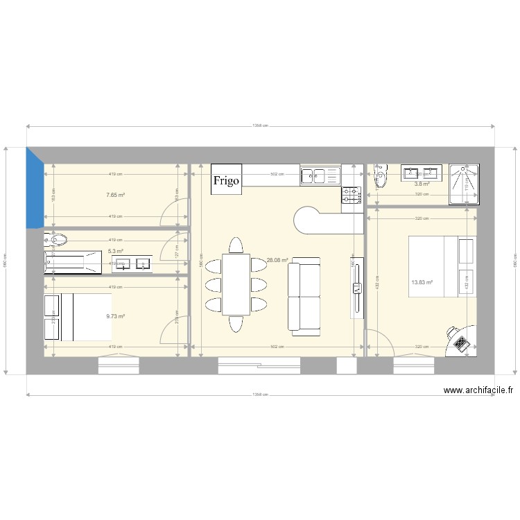 maison 70m2. Plan de 6 pièces et 68 m2