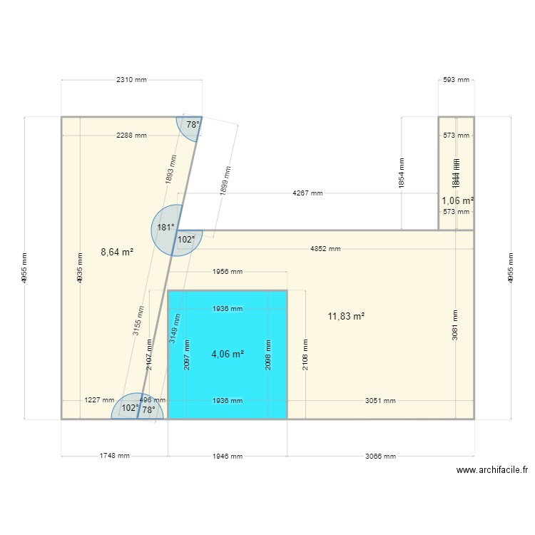 FACADE LATERALE GAUCHE INTERIEUR. Plan de 4 pièces et 26 m2