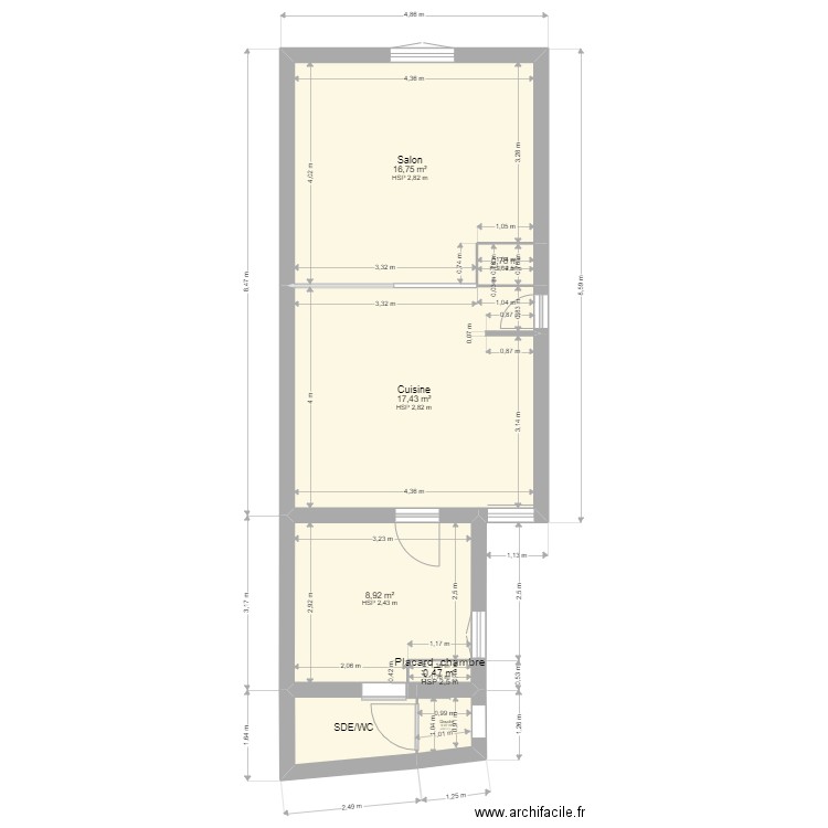 Projet LCD Rennes Oriane Brut. Plan de 7 pièces et 48 m2