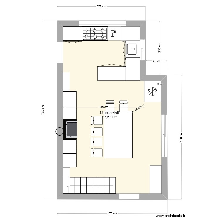 cuisine muraccioli. Plan de 1 pièce et 28 m2
